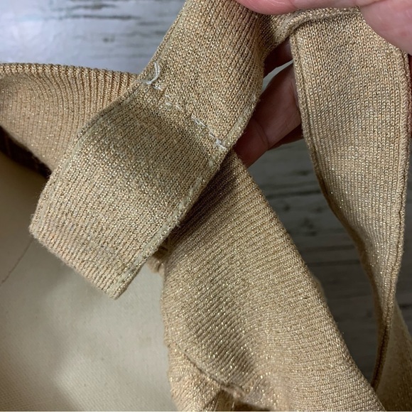 Gold Metallic Pleated Midi Dress Tight Knit Festive Relax fit Shoulder Staps L - Picture 8 of 8